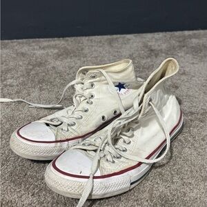 Converse White High Top Sneakers with Red and Blue Accents